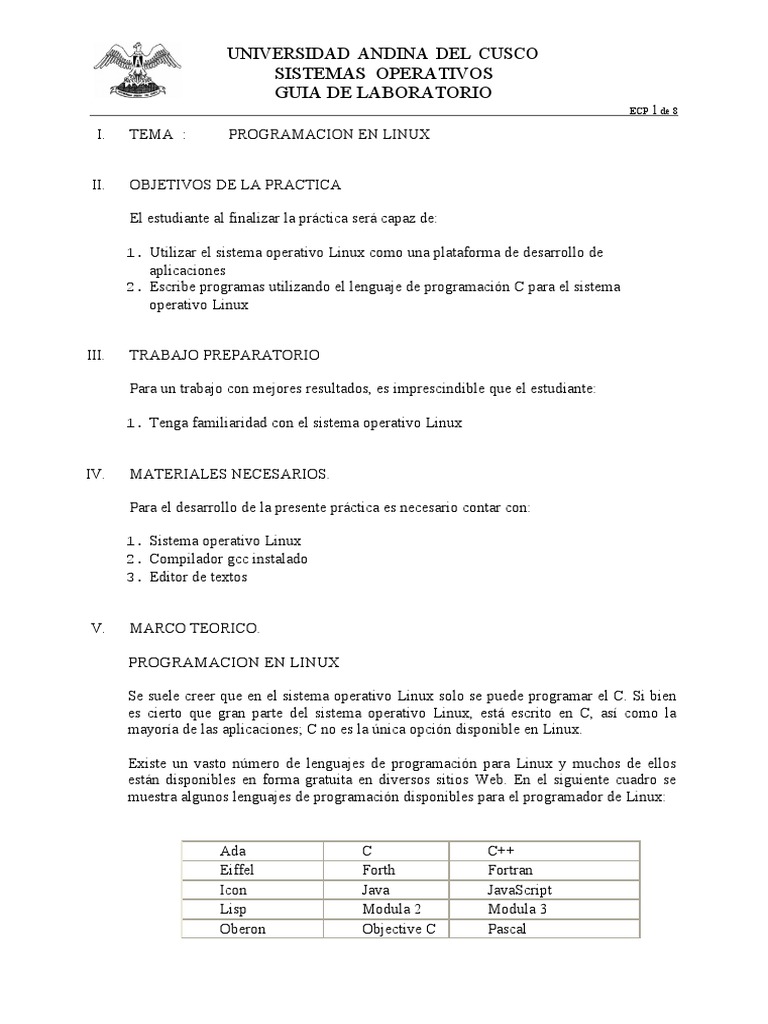 Guia 1 Programacionenlinux Pdf Programa De Computadora Programación