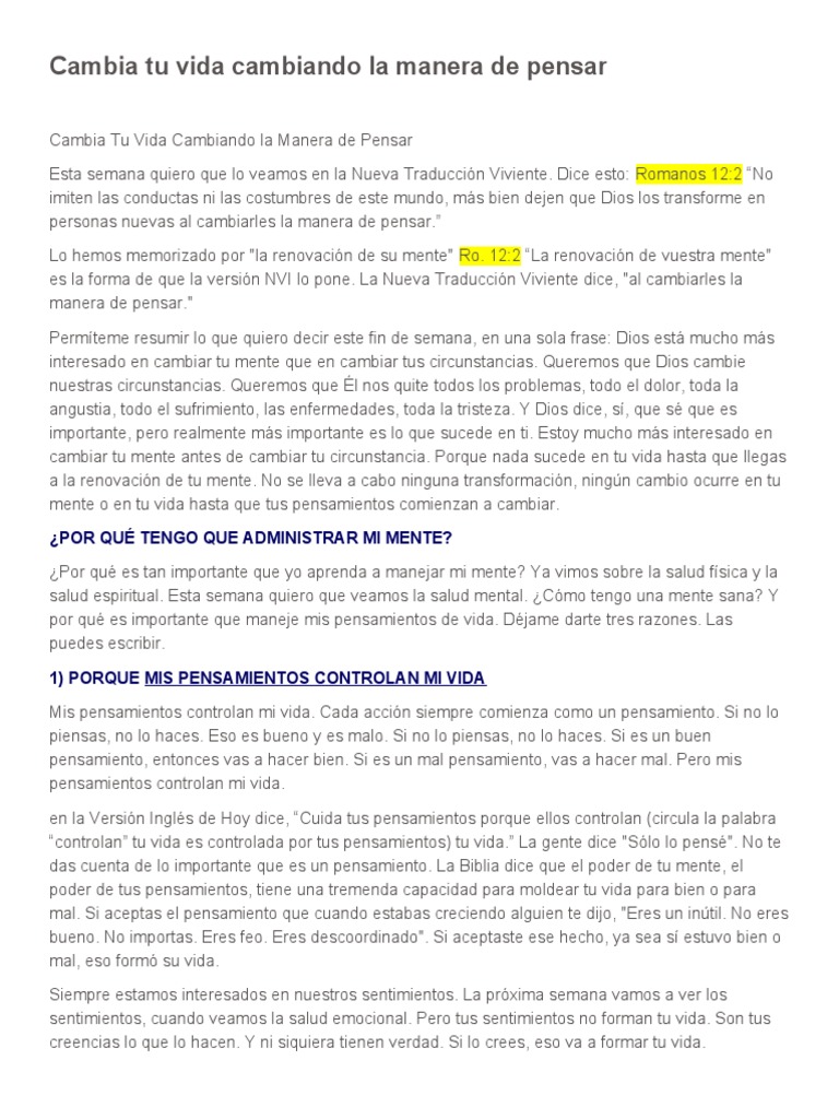 Cambia tu vida al cambiar tu mente | PDF | Pecado | Mente