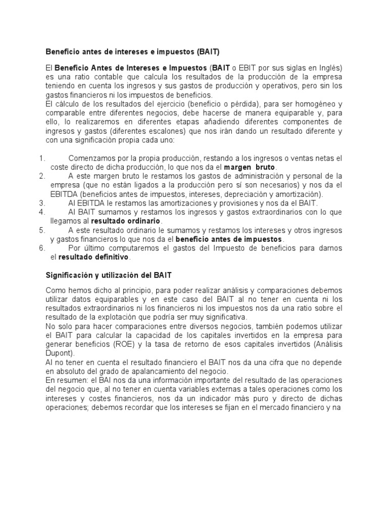Beneficio Antes de Intereses e Impuestos