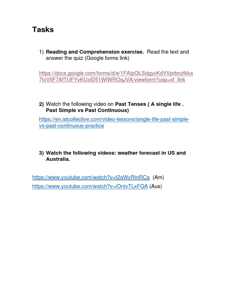 Tasks: 1) Reading and Comprehension Exercise. Read The Text and Answer ...
