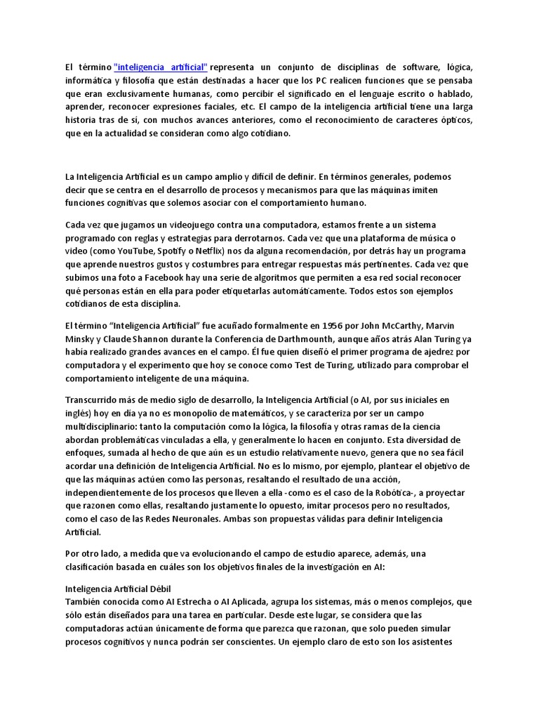 Historia y conceptos de IA | PDF | Inteligencia artificial ...