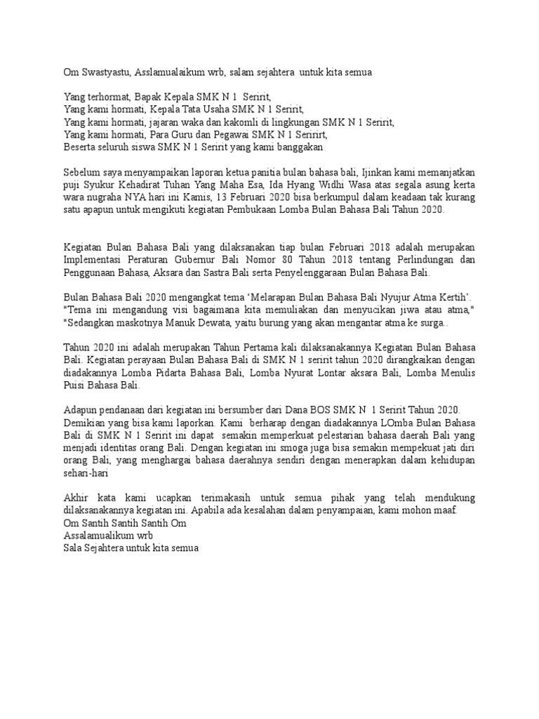 Laporan Ketua Panitia Bulan Bahasa Bali 2020 Skanser