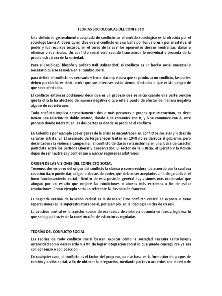 Teorías del Conflicto Social y sus Tipos | PDF | Conflicto social ...