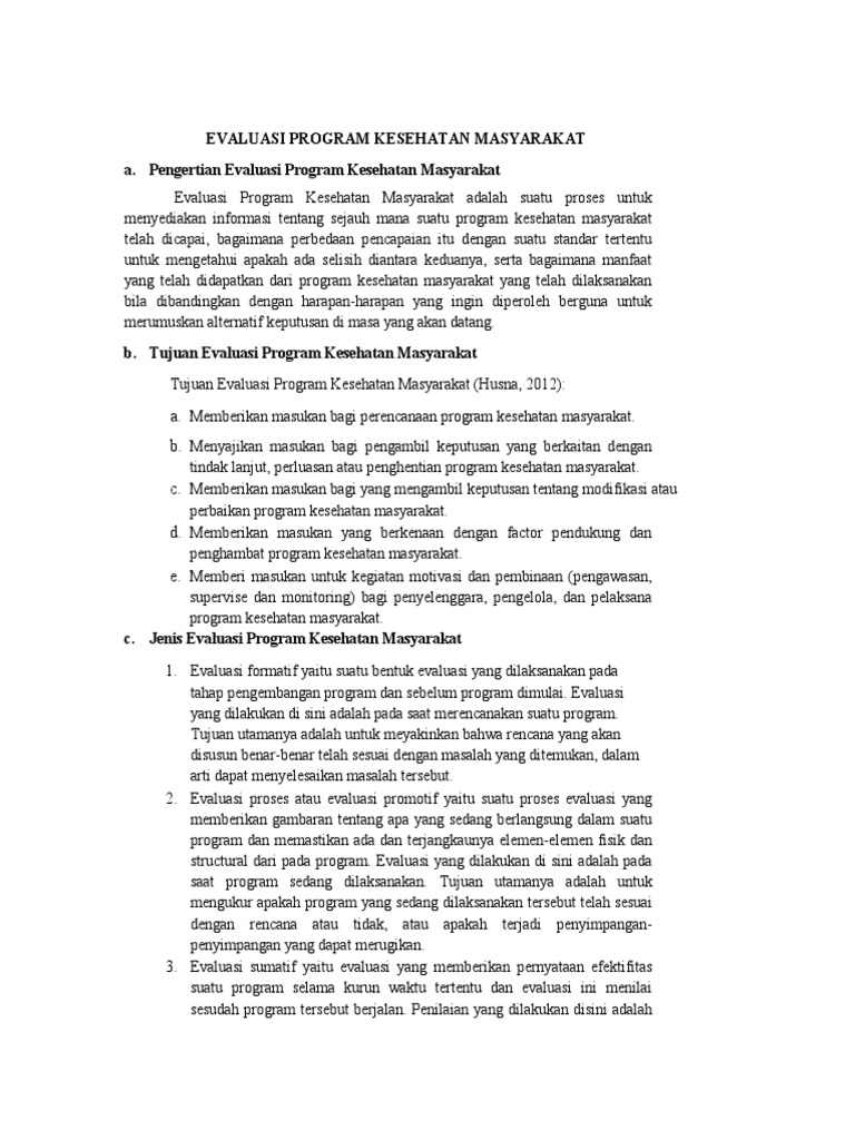Evaluasi Program Kesehatan Masyarakat A Pengertian Evaluasi Program