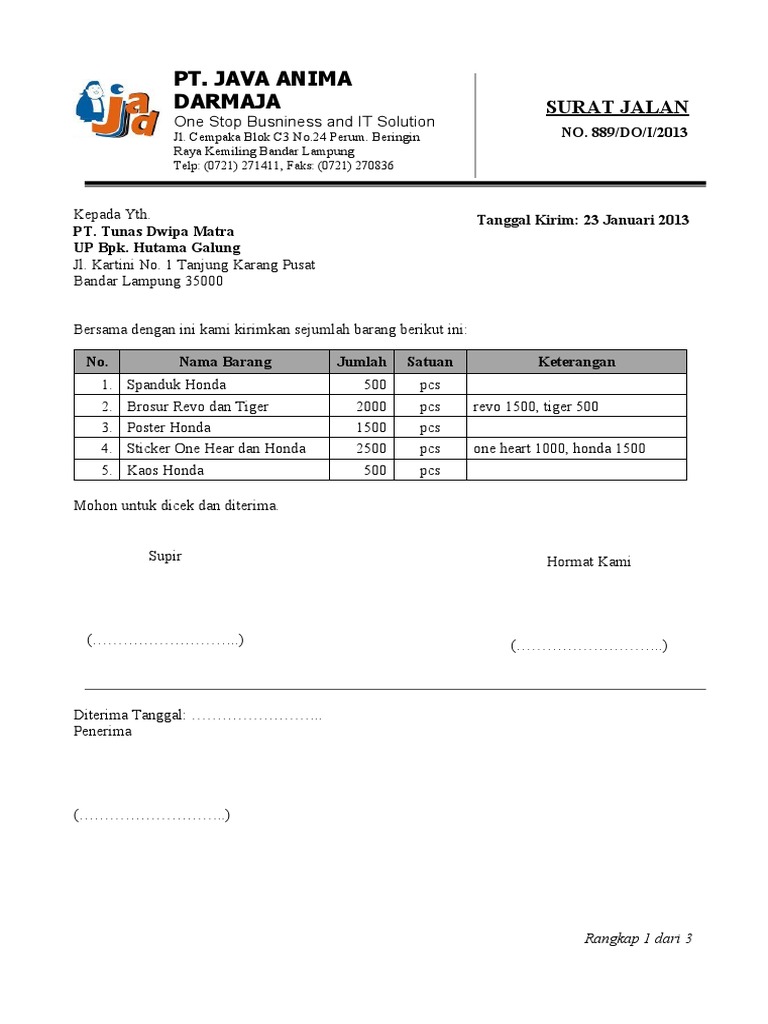 Download 73+ Contoh Surat Jalan Barang Terbaru Gratis