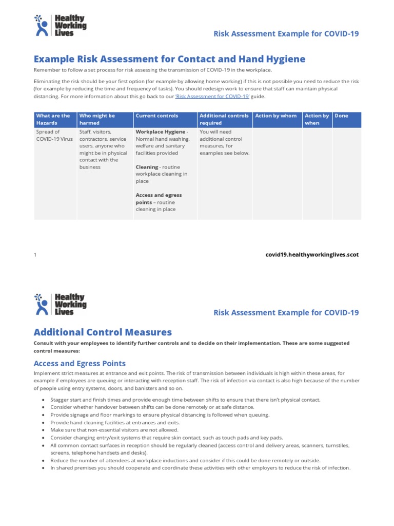 COVID-19 Risk Assessment Template | PDF | Hand Washing | Hygiene