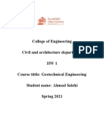 College of Engineering Civil and Architecture Department HW1 Course Tittle: Geotechnical Engineering Student Name: Ahmad Salehi Spring 2021