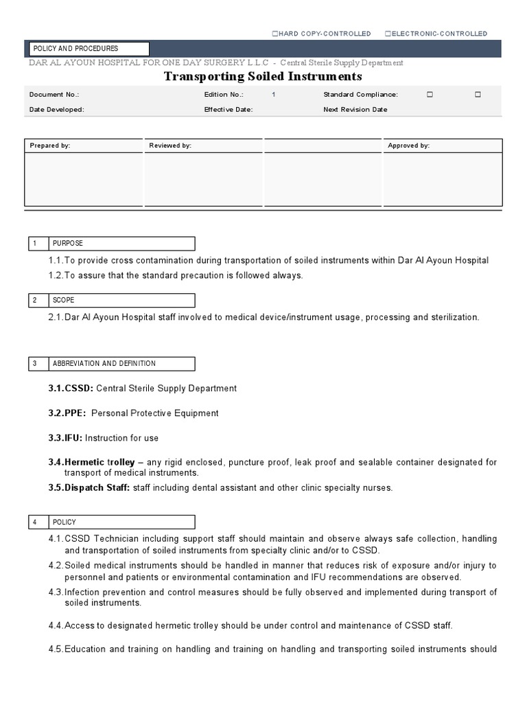 Soiled Instrument Transport Guidelines | PDF | Health Sciences | Medicine