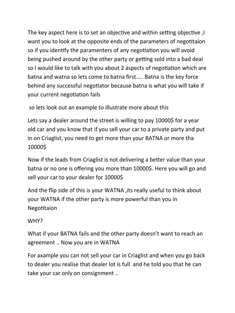 Understanding BATNA and WATNA in Negotiation | PDF | Business