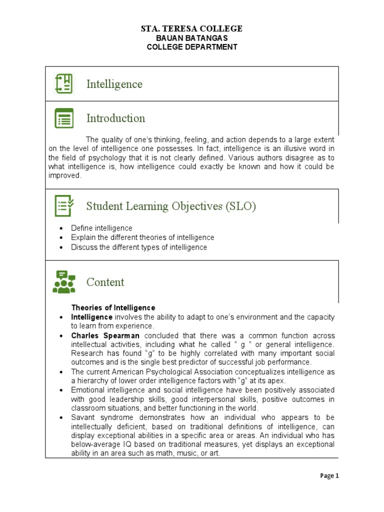 Theories and Types of Intelligence | PDF | Intelligence Quotient ...