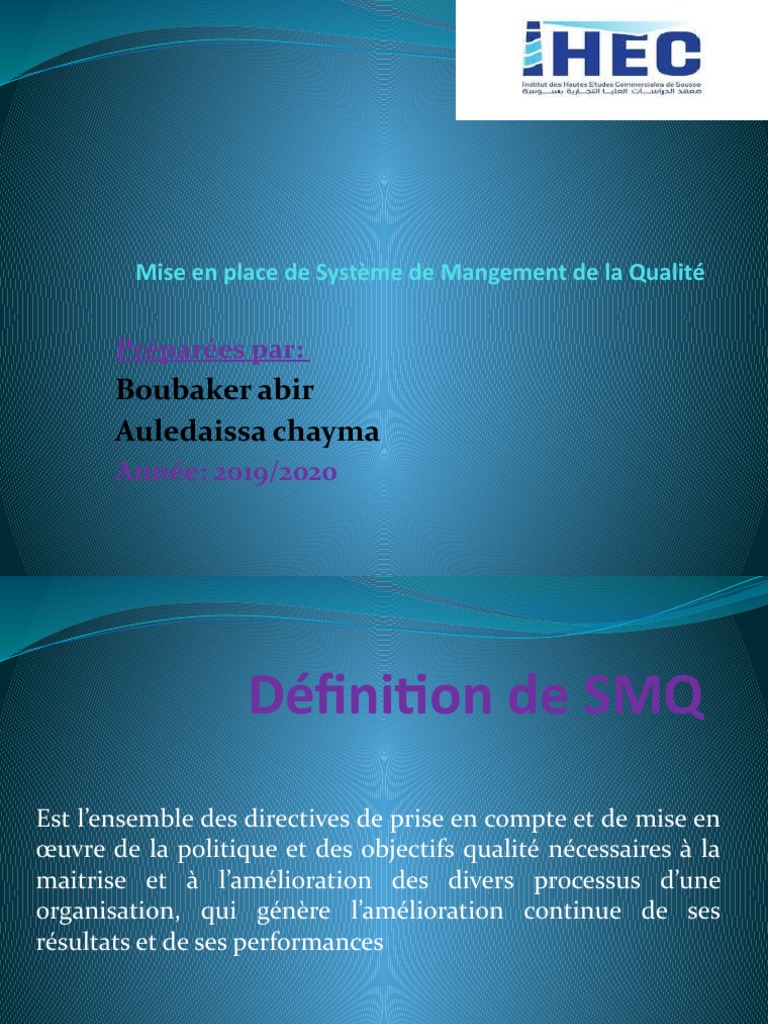 Mise en œuvre d'un SMQ selon ISO 9001 | PDF | Système de management de ...