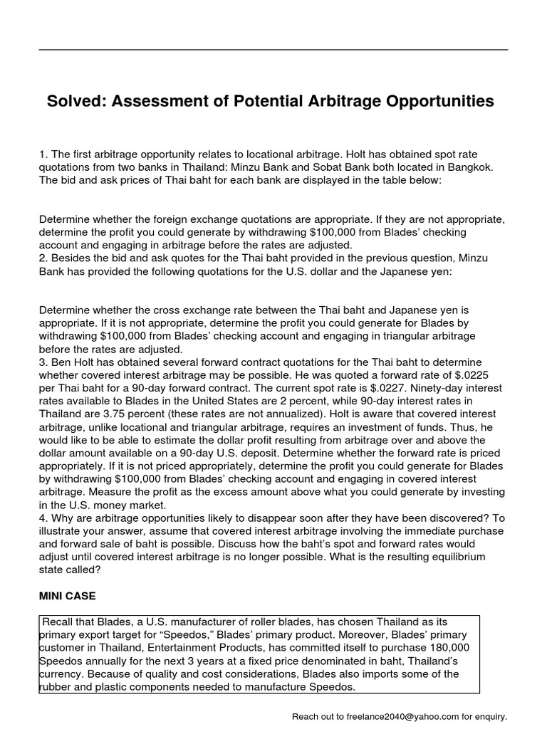 Thai Arbitrage Opportunities Assessment | PDF | Arbitrage | Interest