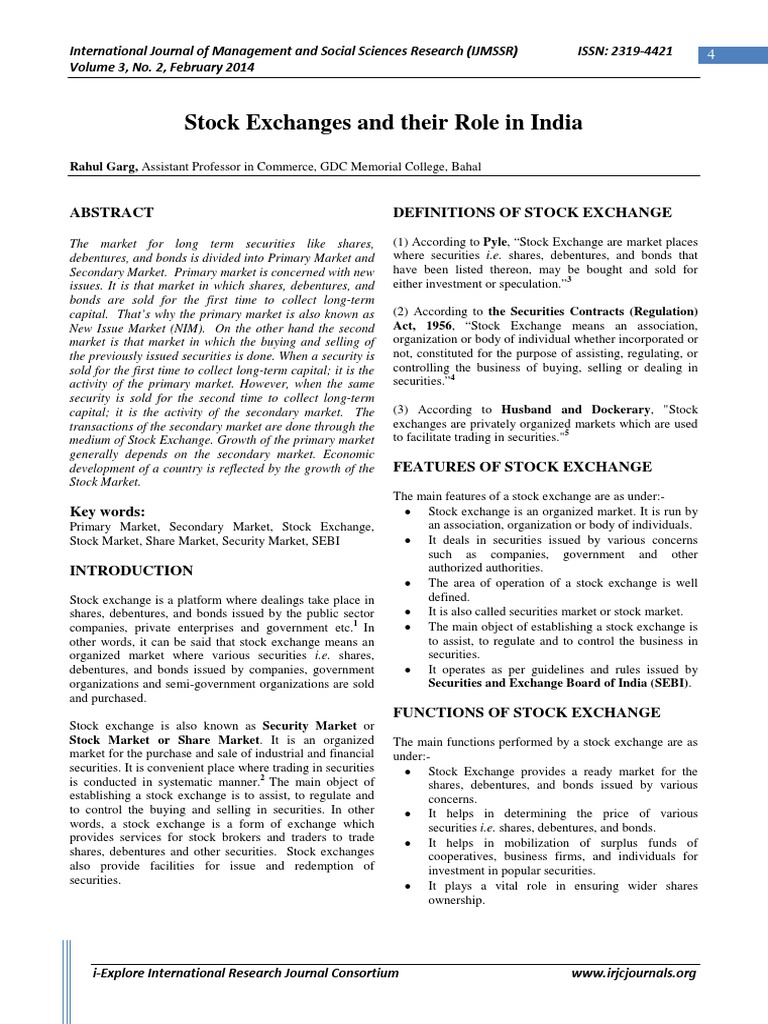 Functions of Stock Exchanges | PDF | Securities (Finance) | Stock Exchange