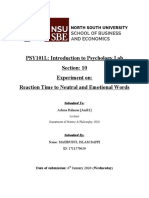 PSY101L: Introduction To Psychology Lab Section: 10 Experiment On: Reaction Time To Neutral and Emotional Words