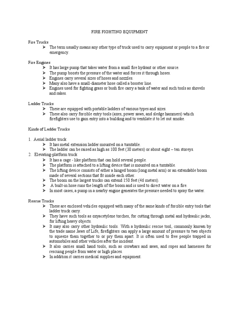 Fire Fighting Equipment PDF Fire Engine Firefighting