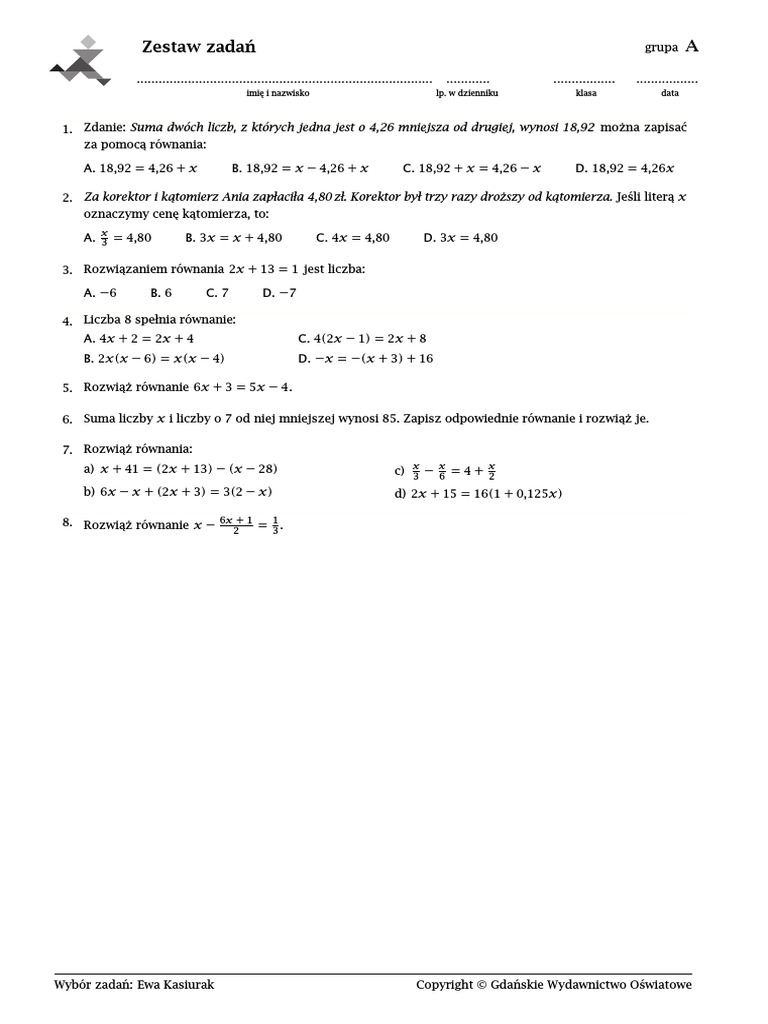 Matematyka Klasa 7 Wsip Sprawdziany Pdf