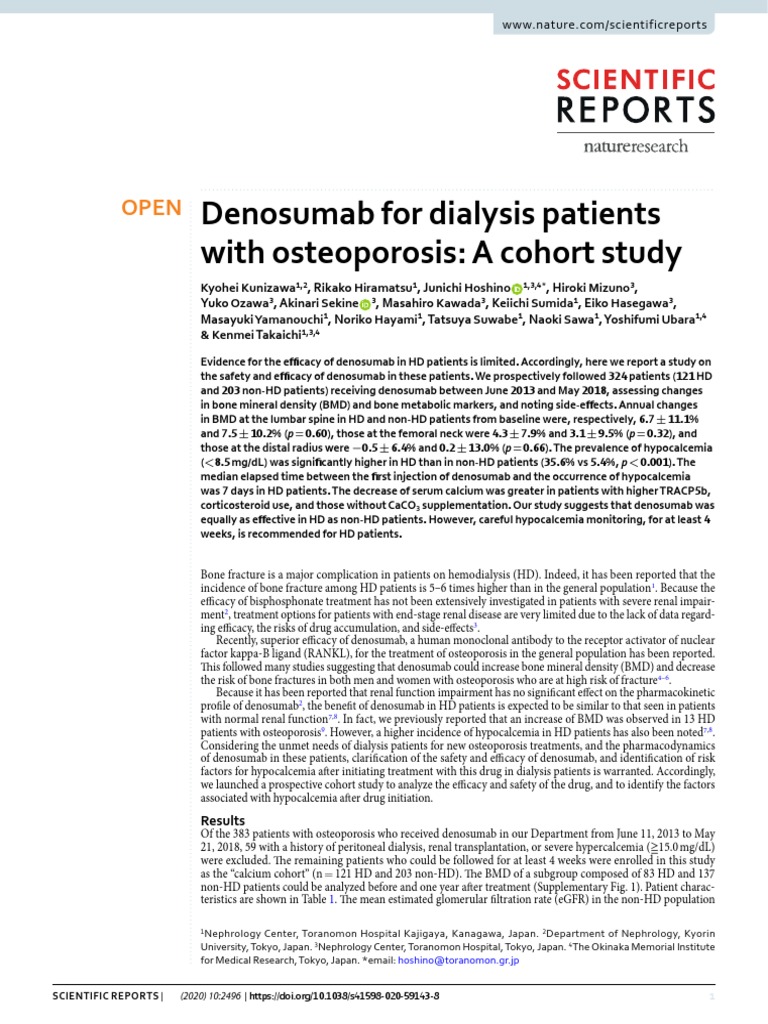 Denosumab For Dialysis Patients With Osteoporosis A Cohort Study PDF