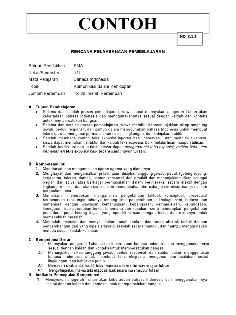 RPP Bahasa Indonesia: Teks Eksposisi | PDF | Karier & Perkembangan ...