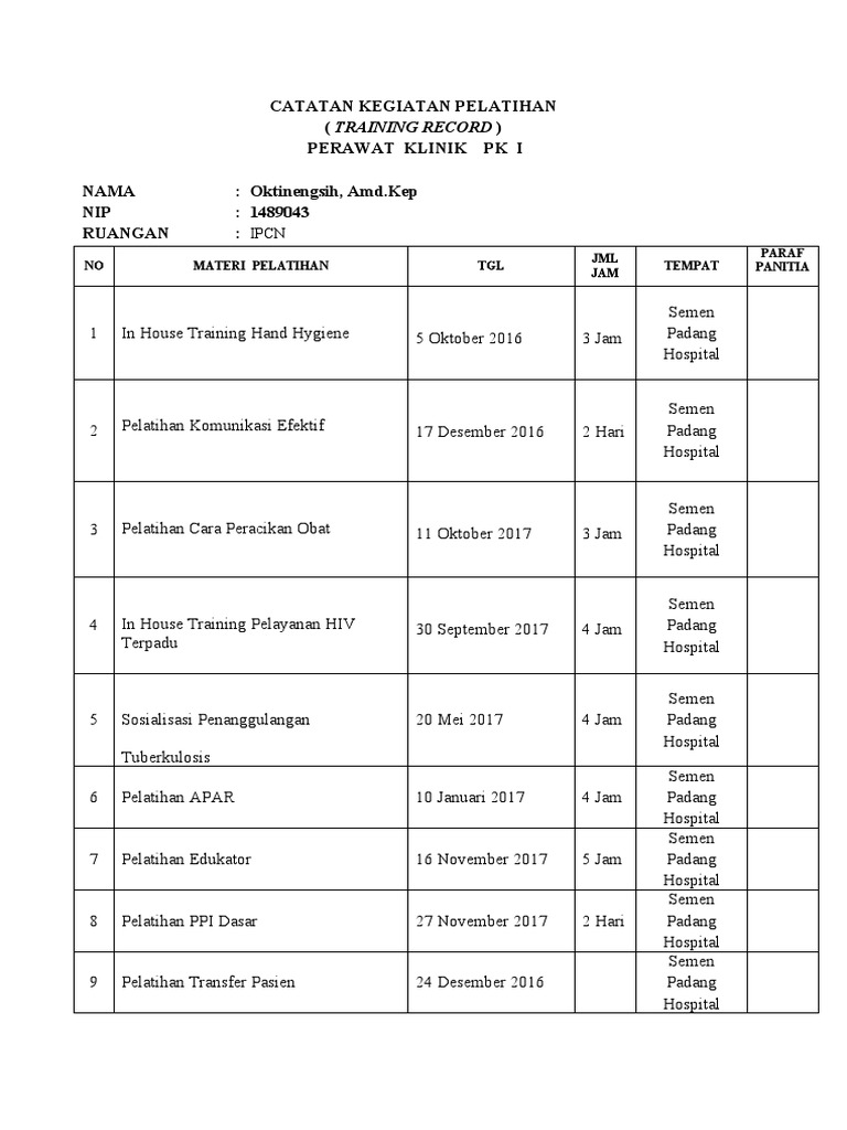 Format Training Record PDF