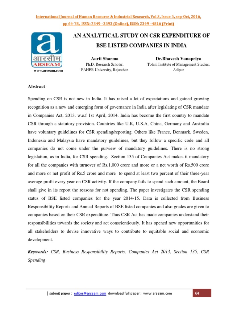 CSR Expenditure of BSE Companies in India | PDF | Corporate Social ...