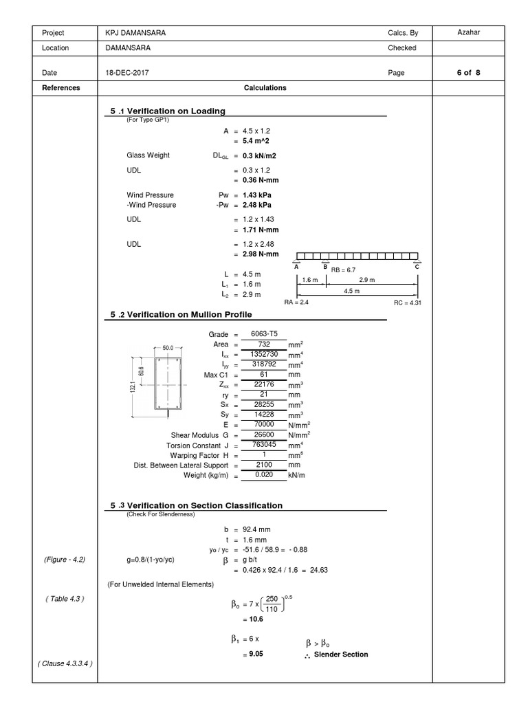 5 Verification On Loading: References Calculations | PDF | Quantity ...