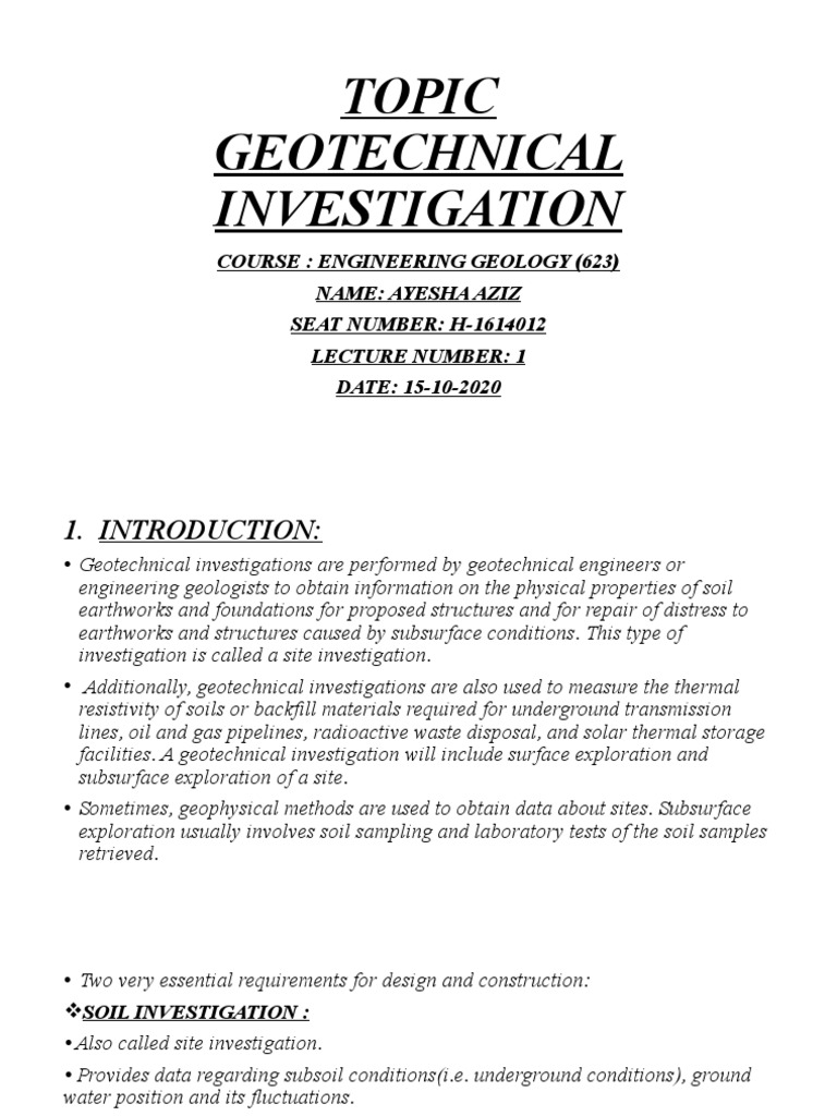 Geotechnical Investigation Overview | PDF | Geotechnical Engineering ...