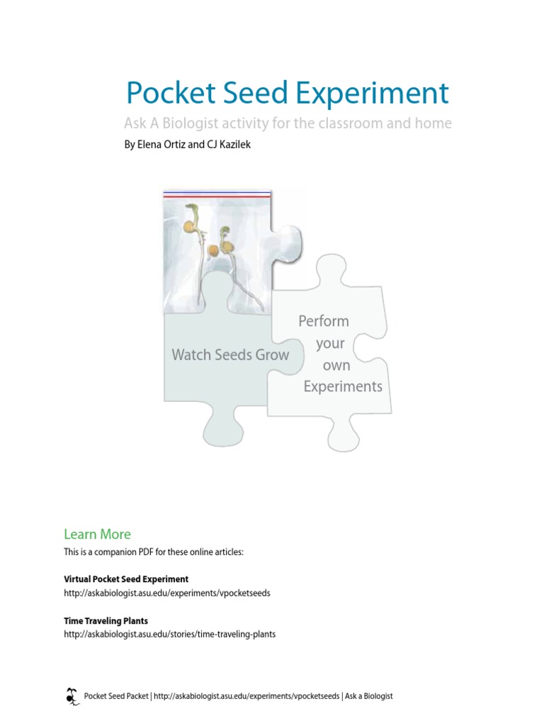 Pocket Seed Experiment: Ask A Biologist Activity For The Classroom and ...