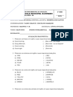 Avaliação Diagnóstica de Inglês para 2o Ano do Ensino Fundamental