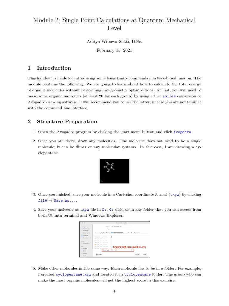 Single Point Calculations with Avogadro | PDF | Molecules | Computer File