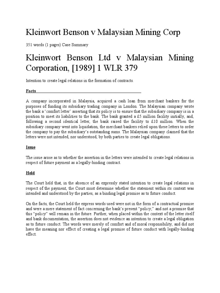 Kleinwort Benson V Malaysian Mining Corp PDF