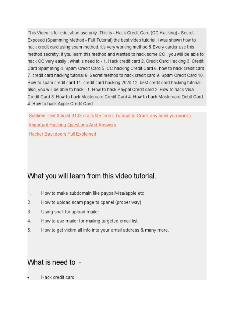 Credit Card Hacking Tutorial Revealed | PDF | Email Spam | Credit Card