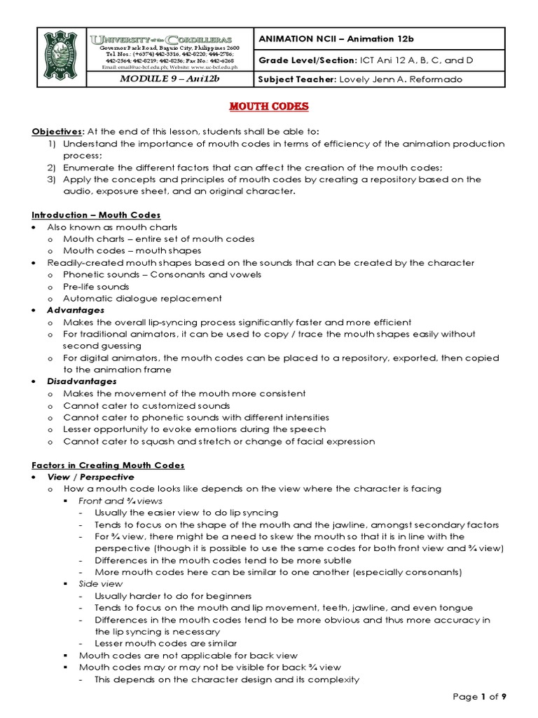 Module 9 Mouth Codes PDF