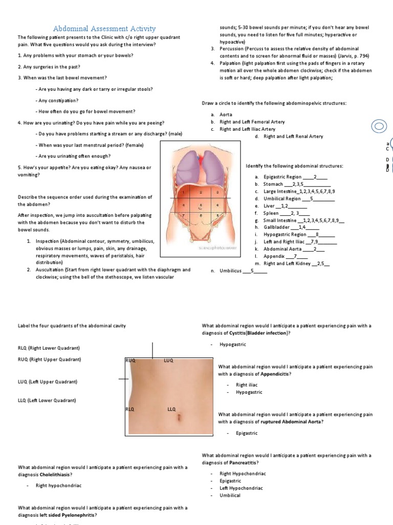 Abdominal Assessment Activity - Sonya | PDF | Abdomen | Anatomy