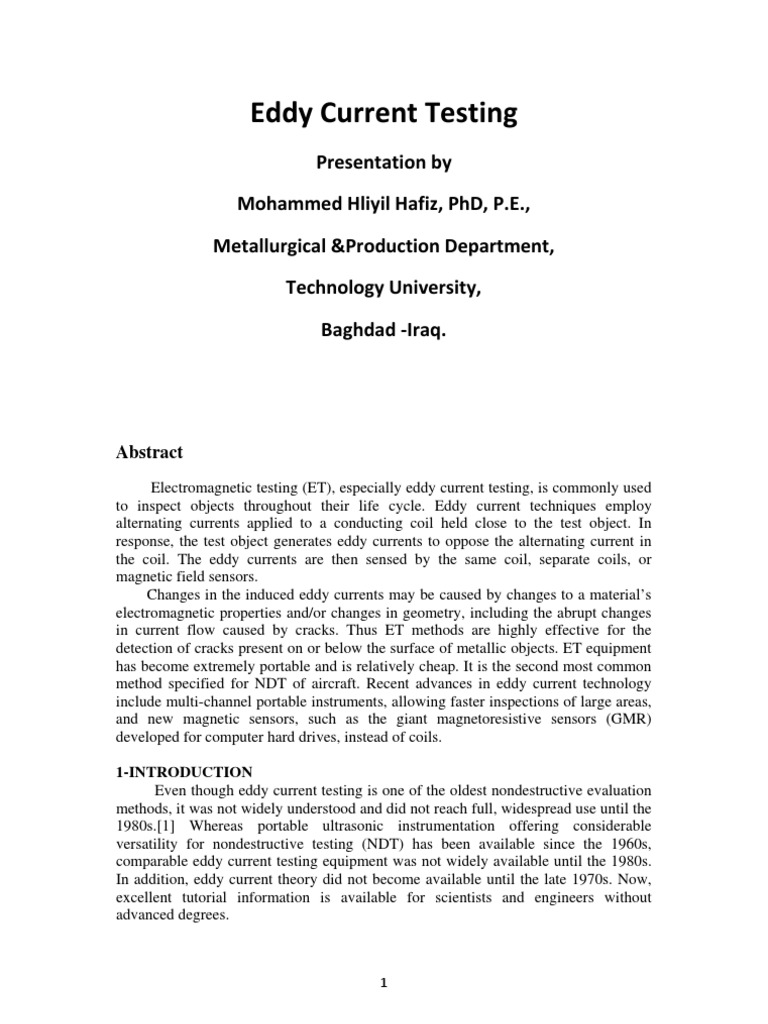 Eddy Current Testing Overview | PDF | Inductor | Electromagnetic Induction