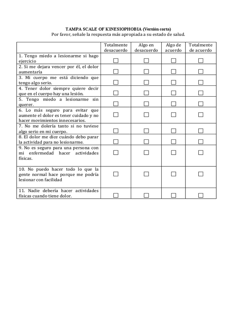 Tampa Scale Of Kinesiophobia | Treatments for kinesiophobia in people ...