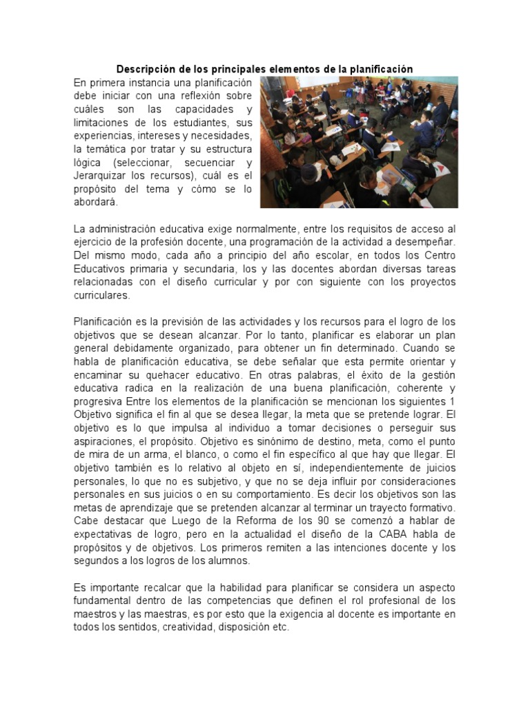 Elementos Clave de la Planificación Educativa | PDF | Memoria ...