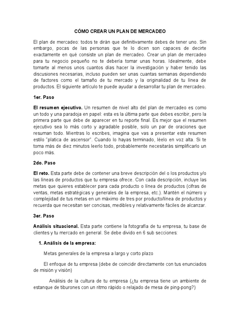 Guía para Crear un Plan de Mercadeo | PDF | Producto (Negocio) | Marketing