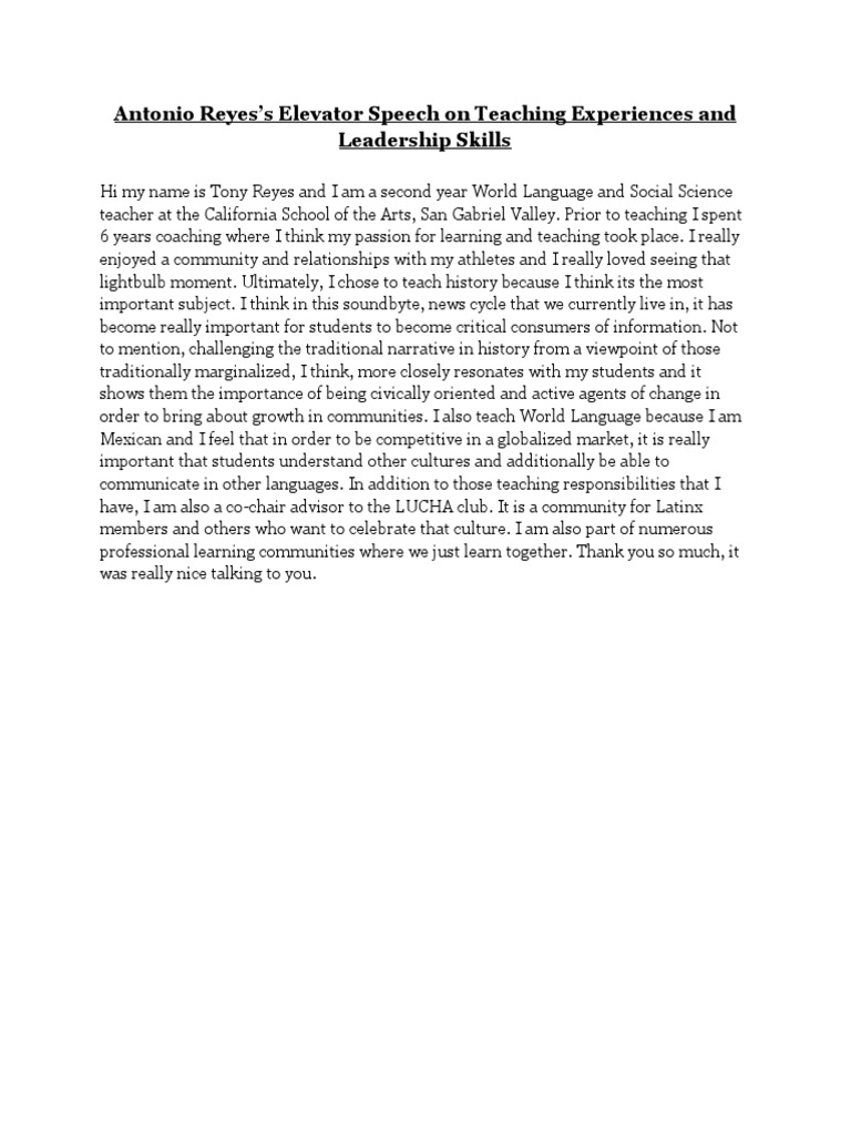 Elevator Speech Transcript | PDF | Social Science
