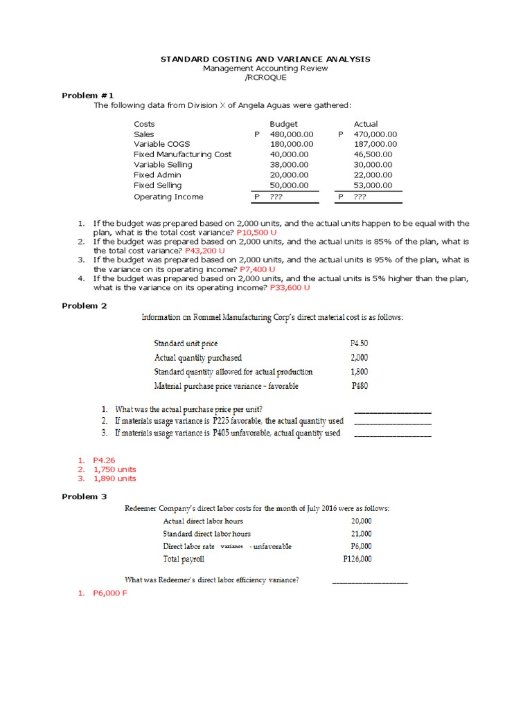 Chapter 11 Standard Costing And Variance Analysis Flashcards Or Quizlet