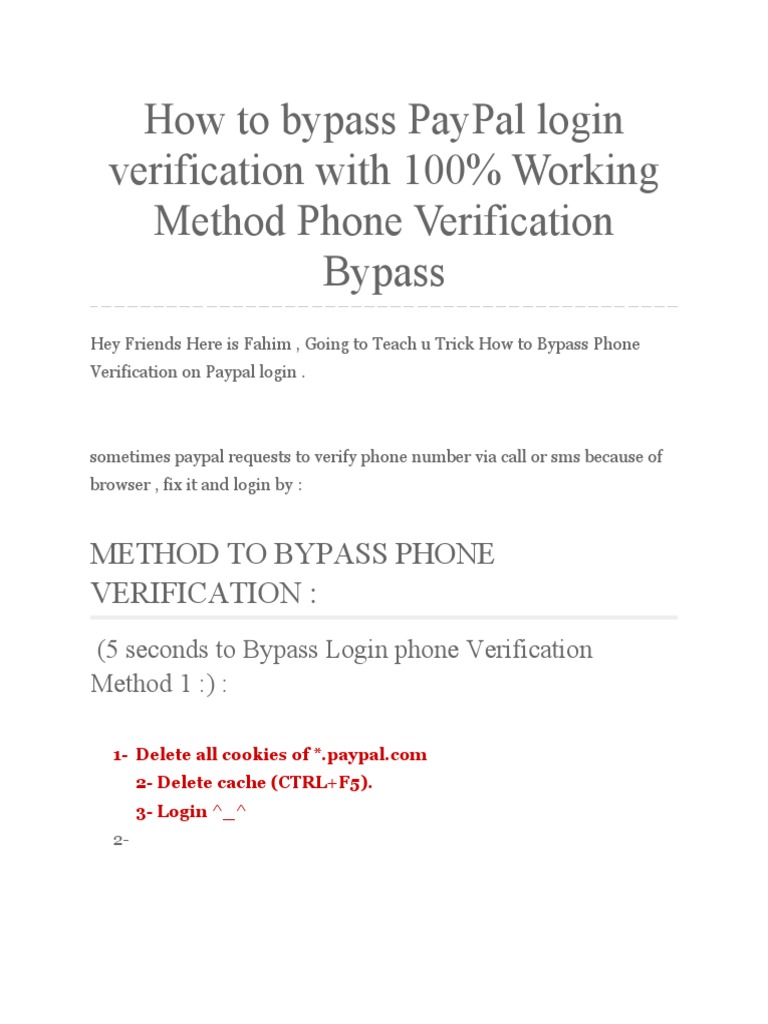 Bypass PayPal Login Verification With 100 Working Method Phone Verification Bypass PDF
