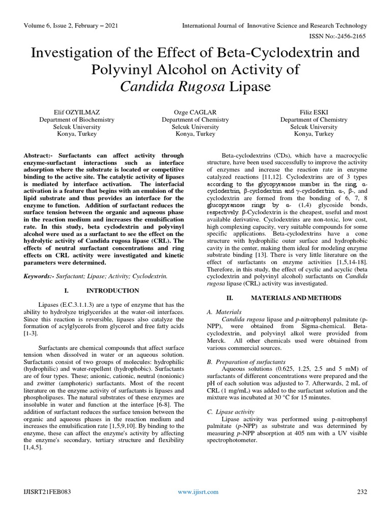 Investigation of The Effect of BetaCyclodextrin and Polyvinyl Alcohol