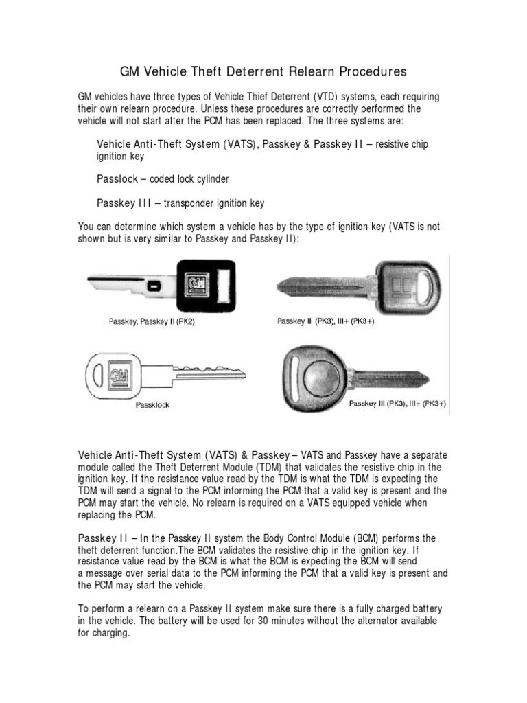 GM Vehicle Theft Deterrent Relearn Procedures PDF Systems