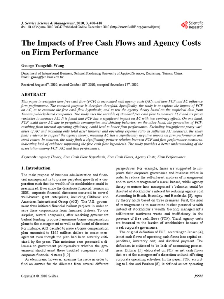 The Impacts of Free Cash Flows and Agency Costs On | PDF | Free Cash ...