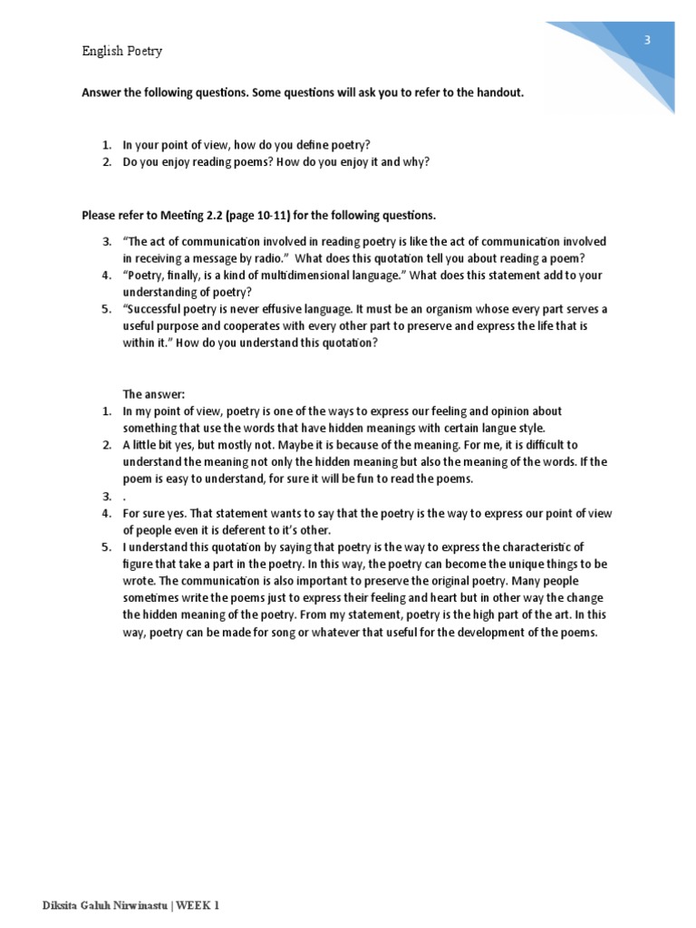 English Poetry Discussion Guide | PDF