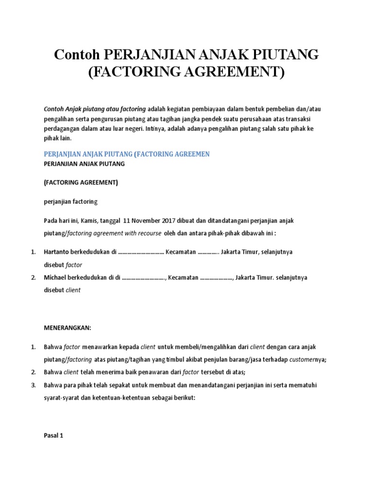 Contoh Perjanjian Anjak Piutang Pdf