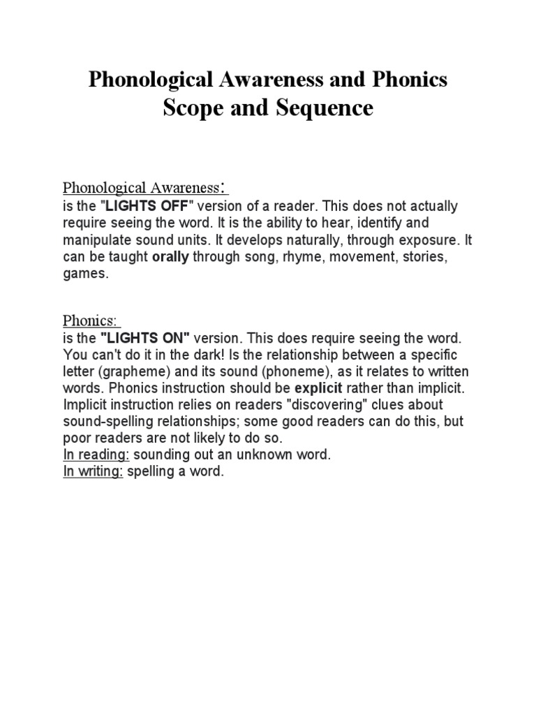 Phonological Awareness vs. Phonics Guide | PDF
