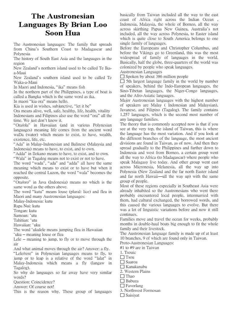 Overview of Austronesian Languages | PDF | Indonesian Language | Polynesia
