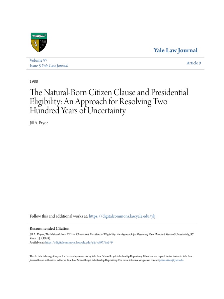 The natural born citizen clause and presidential eligibility pdf