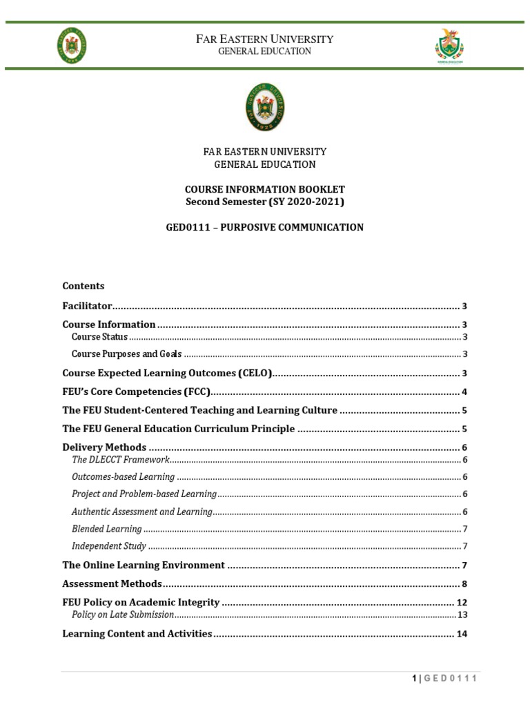 FEU General Education Course Guide | PDF | Educational Assessment ...