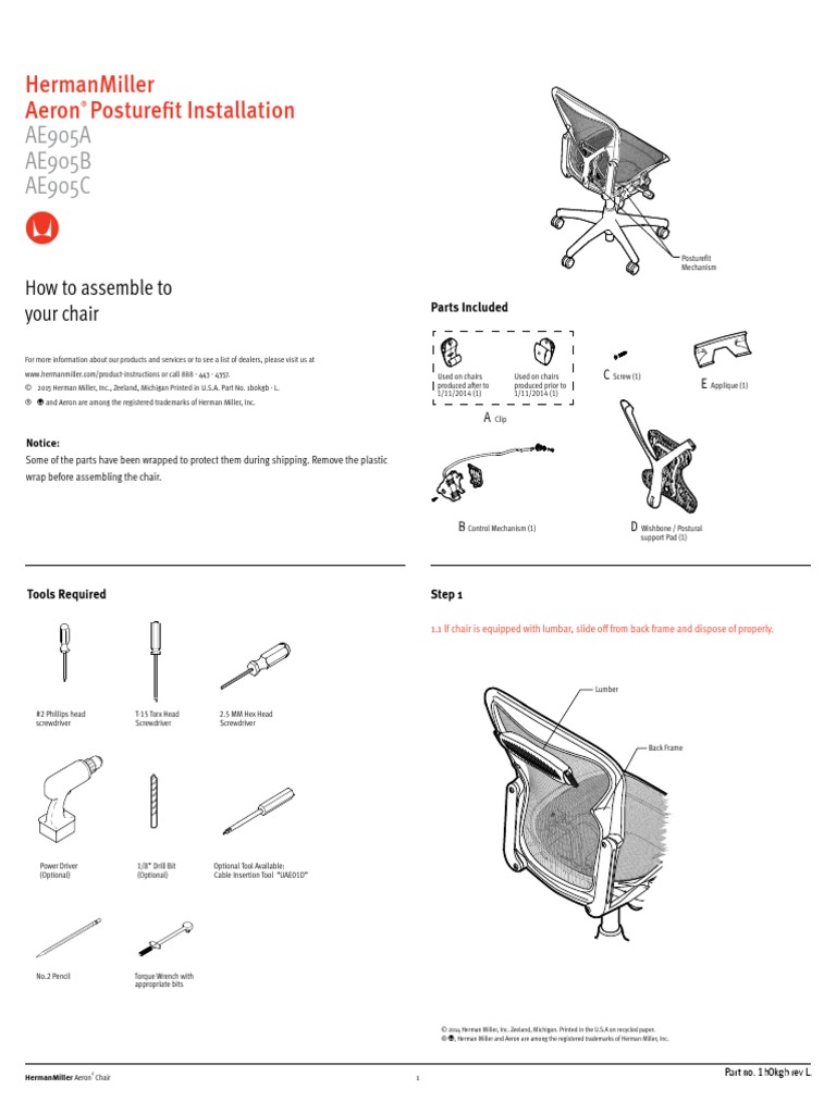 Herman Miller Aeron Chair Setup PDF Screw Industrial Processes